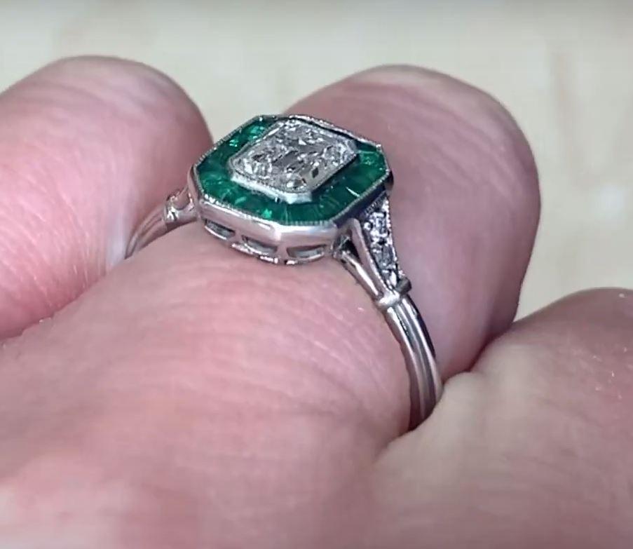 GIA 0.80ct Emerald Cut Diamond Engagement Ring, Emerald Halo, Platinum For Sale 2