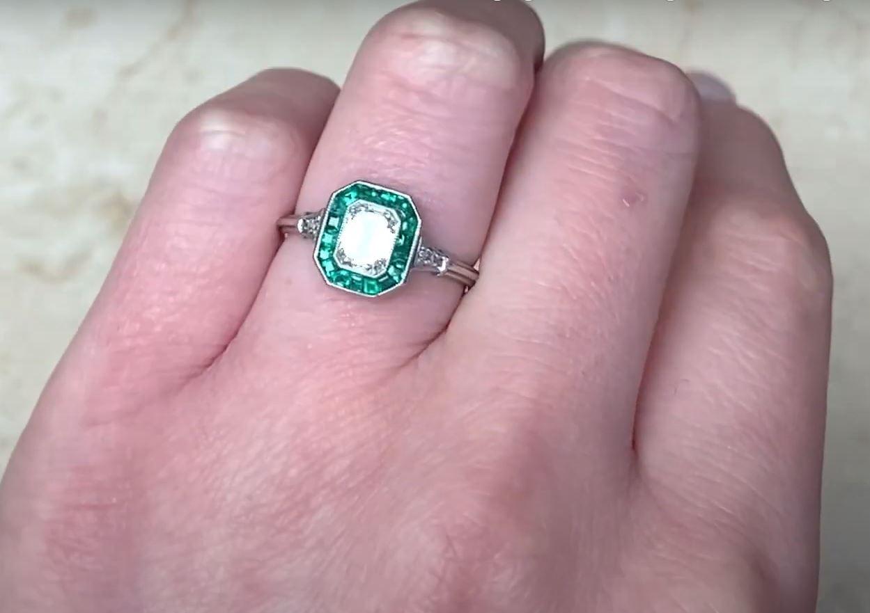 GIA 0.80ct Emerald Cut Diamond Engagement Ring, Emerald Halo, Platinum For Sale 3