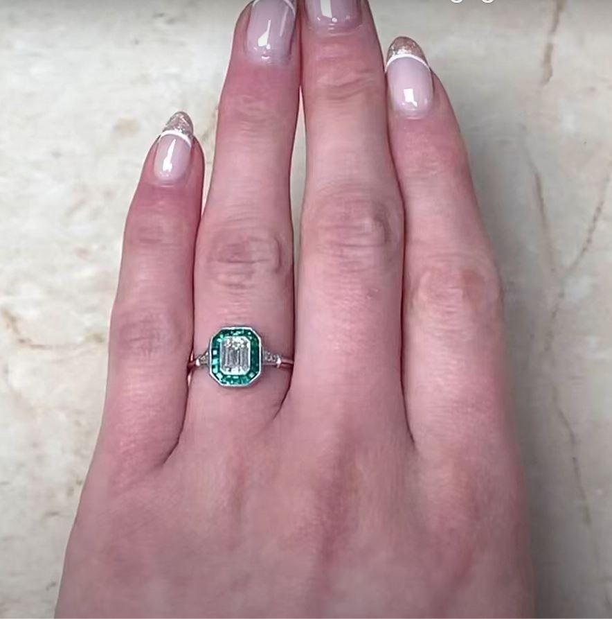 GIA 0.80ct Emerald Cut Diamond Engagement Ring, Emerald Halo, Platinum For Sale 4