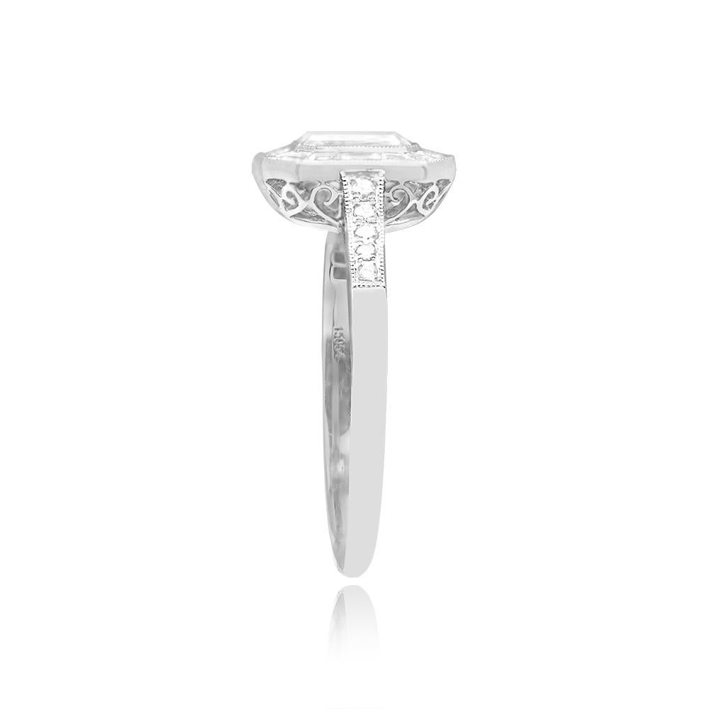 Art Deco GIA 0.80ct Emerald Cut Diamond Engagement Ring, H Color, VS1 Clarity, Platinum