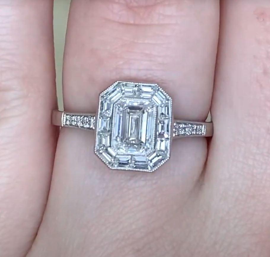Women's GIA 0.80ct Emerald Cut Diamond Engagement Ring, H Color, VS1 Clarity, Platinum