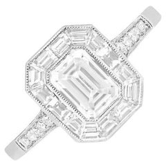 GIA 0.80ct Emerald Cut Diamond Engagement Ring, H Color, VS1 Clarity, Platinum