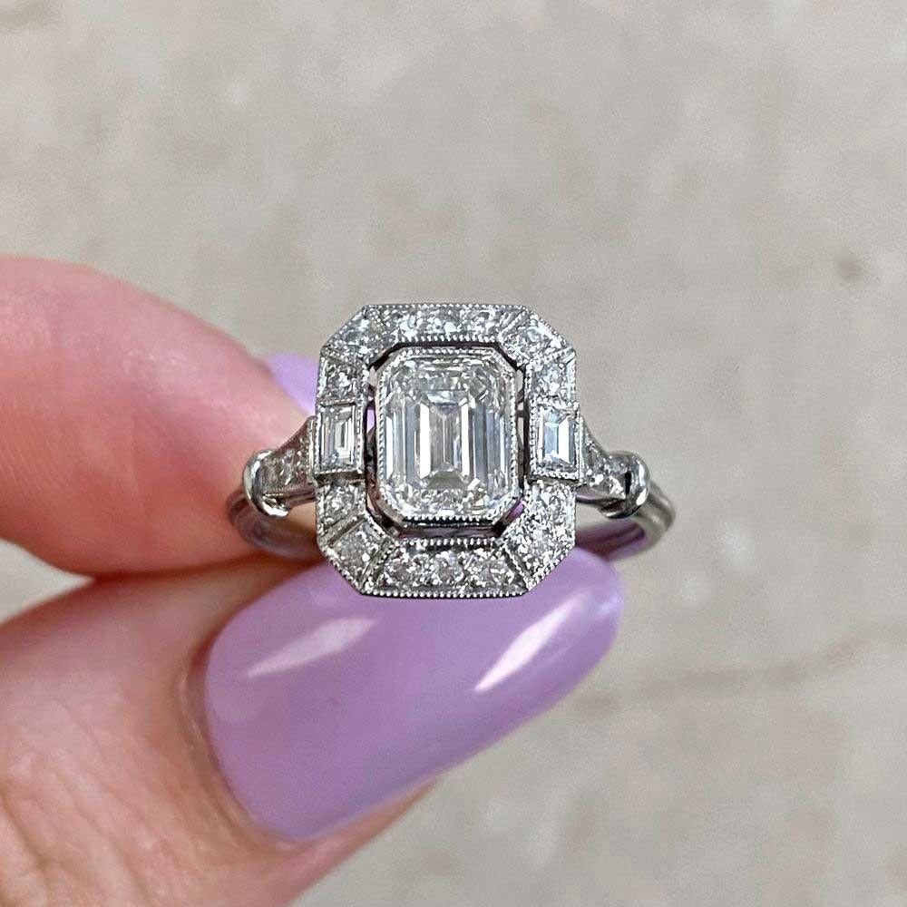 GIA 0.80ct Emerald Cut Diamond Engagement Ring, I Color, Diamond Halo, Platinum For Sale 5
