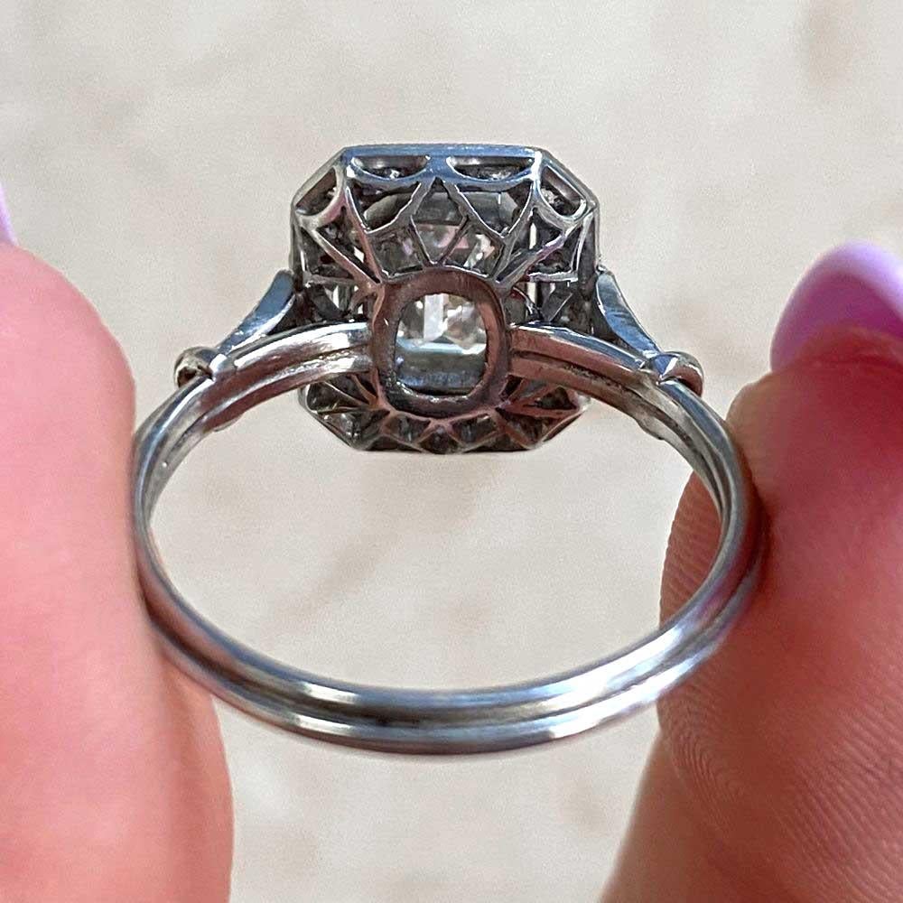 GIA 0.80ct Emerald Cut Diamond Engagement Ring, I Color, Diamond Halo, Platinum For Sale 6