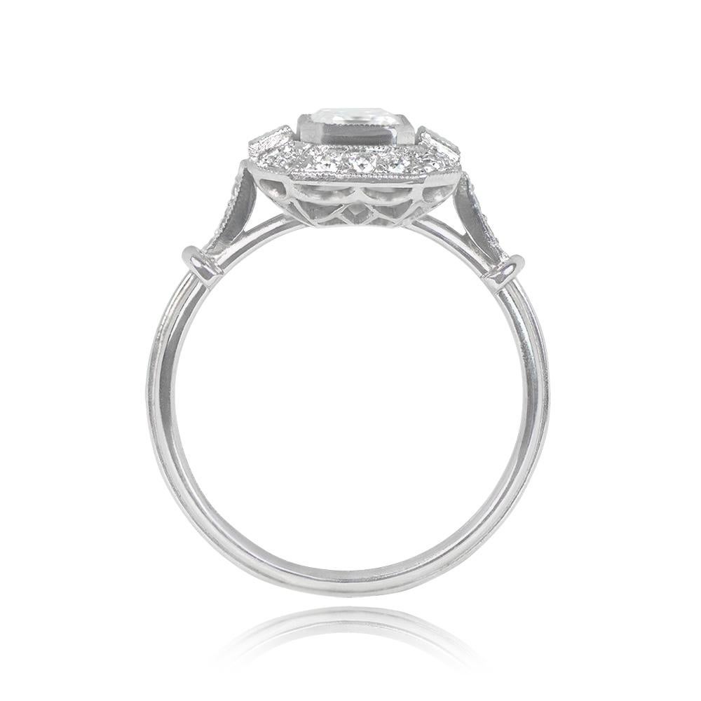 GIA 0.80ct Emerald Cut Diamond Engagement Ring, I Color, Diamond Halo, Platinum In Excellent Condition For Sale In New York, NY