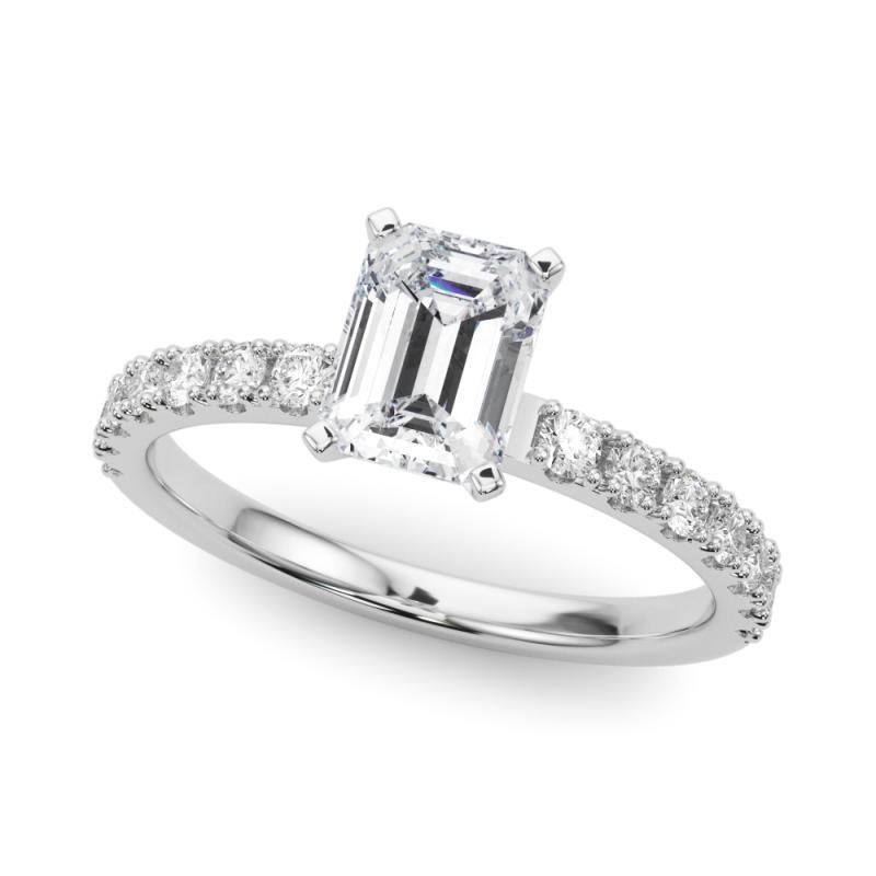 Taille émeraude GIA 0.80ct Emeraude Solitaire avec Demi-Eternité Bague diamant en or blanc 18K en vente