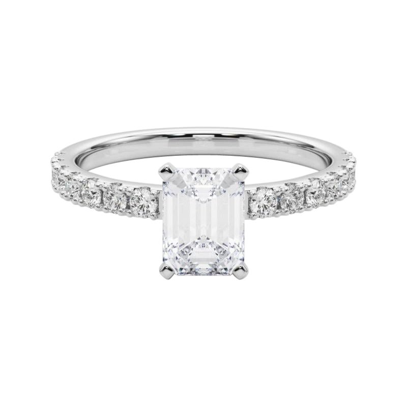 GIA 0.80ct Emeraude Solitaire avec Demi-Eternité Bague diamant en or blanc 18K en vente