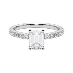 GIA 0.80ct Emeraude Solitaire avec Demi-Eternité Bague diamant en or blanc 18K
