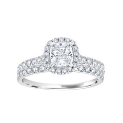 GIA 0,81 Karat Kissen Form Platin Halo Stil Diamant Ring Set