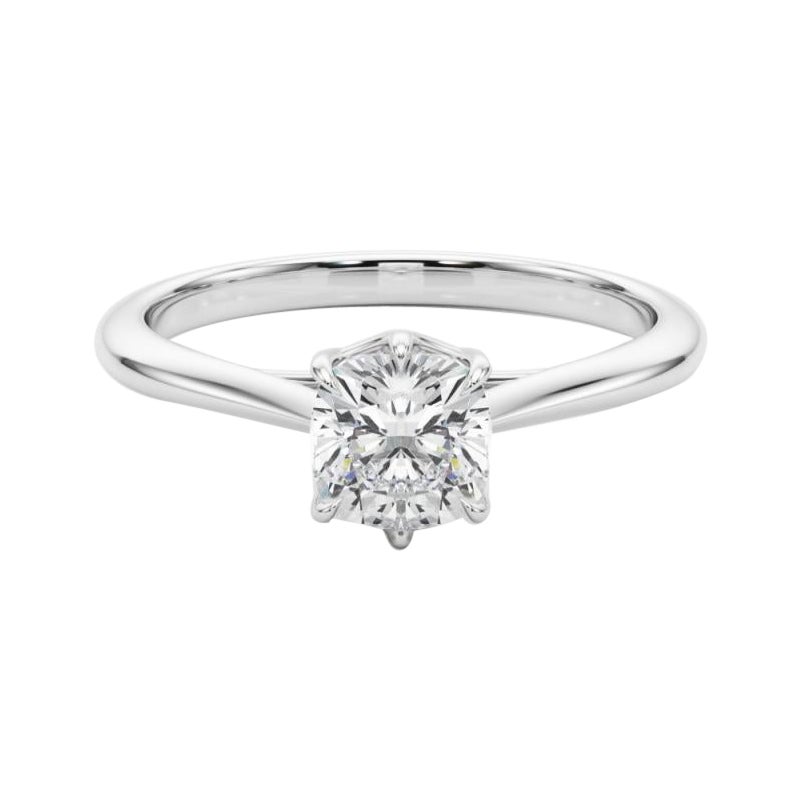 GIA 0,81 Carati Cuscino Solitario Tulipano Cattedrale Oro Bianco 18K Diamanti