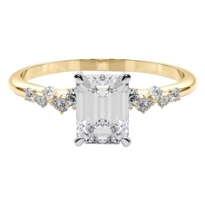 GIA 0,81 Karat Smaragd Cluster Trellis Solitär 18K Gelbgold Diamantring