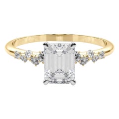 GIA 0.81 Carat Emerald Cluster Trellis Solitaire 18K Yellow Gold Diamond Ring