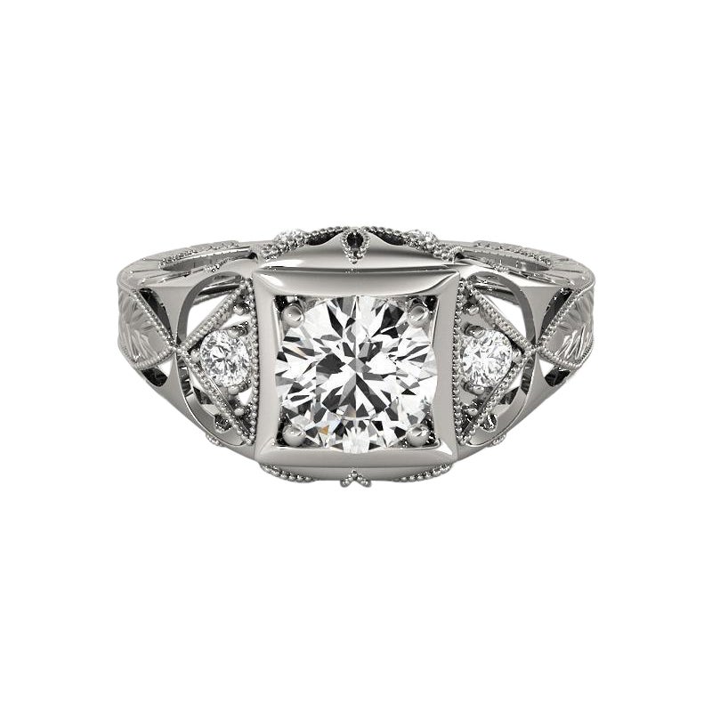 GIA 0,81 Carati Tondo Antico traforato inciso in oro bianco 18K Anello con diamante in vendita