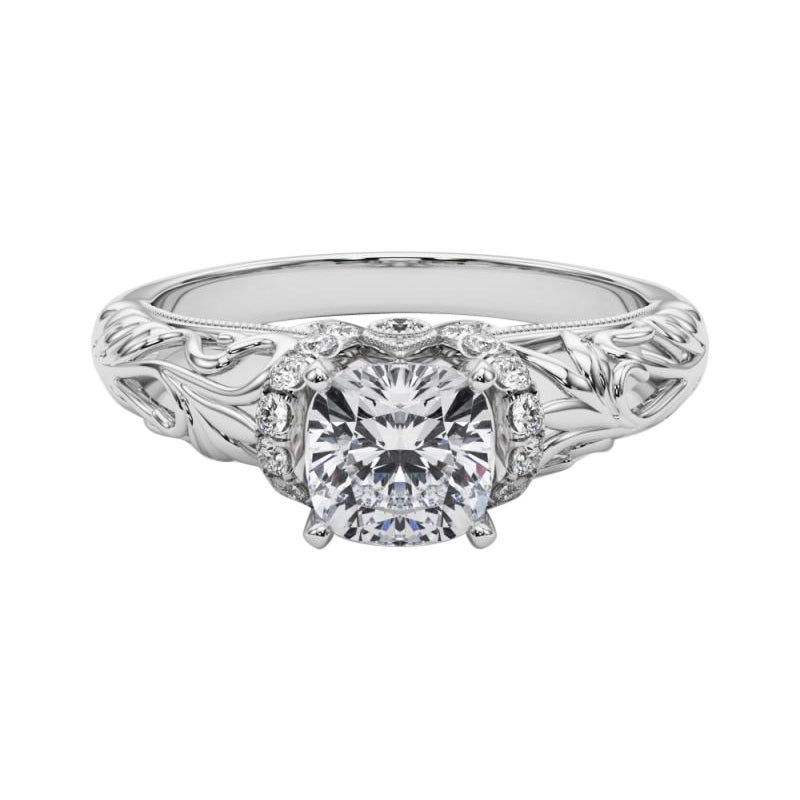 GIA 0,81ct Cuscino Chevron Halo Filigrana Floreale  Anello con diamante