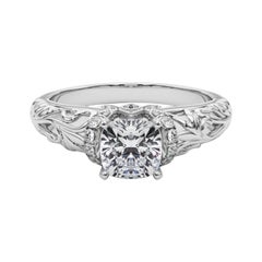 GIA 0,81ct Cuscino Chevron Halo Filigrana Floreale  Anello con diamante