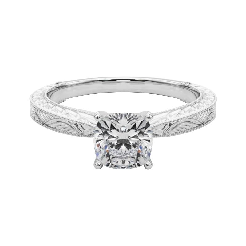 GIA 0.81ct Cuscino Classico Solitario Anello con Diamante Antico Inciso