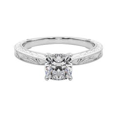 GIA 0.81ct Cuscino Classico Solitario Anello con Diamante Antico Inciso