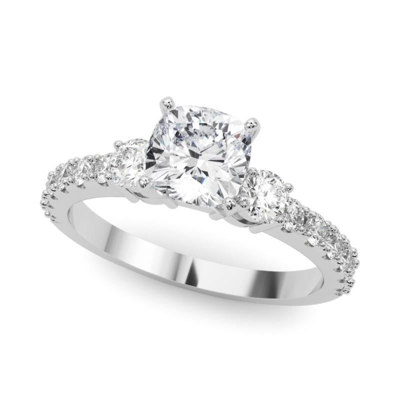 Cushion Cut GIA 0.81ct Cushion Three-Stone with Diamond Shank  Diamond Ring For Sale