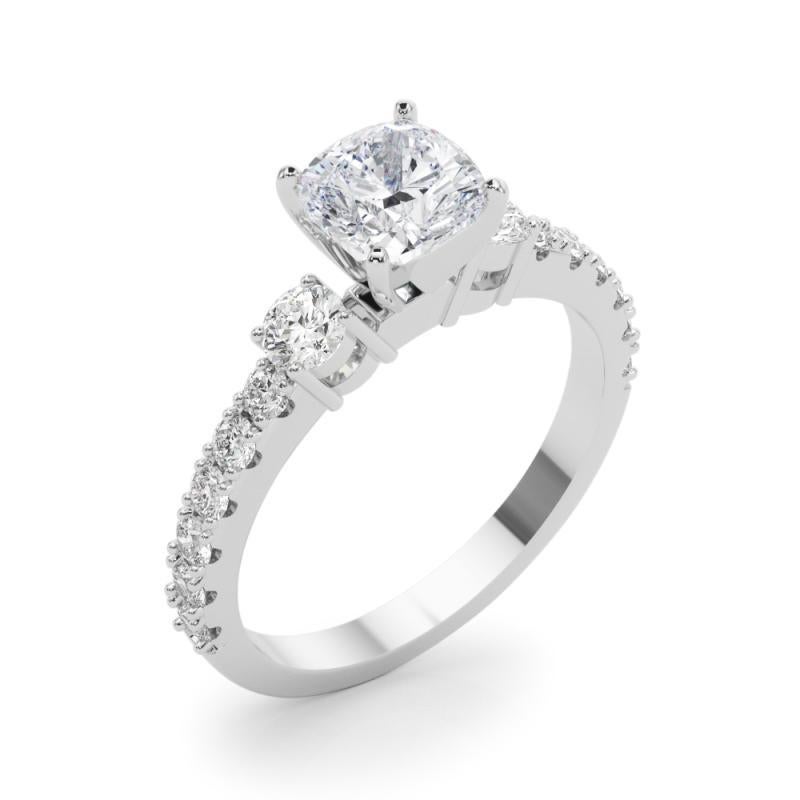 Women's GIA 0.81ct Cushion Three-Stone with Diamond Shank  Diamond Ring For Sale