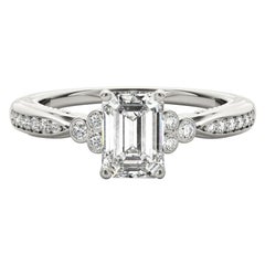 GIA 0.81ct Emerald Bezel Antique Ribbon Prong Bridge White Gold Diamond Ring