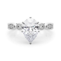 GIA 0.81ct Pear Marquise & Round Milgrain Bezel Diamond Ring