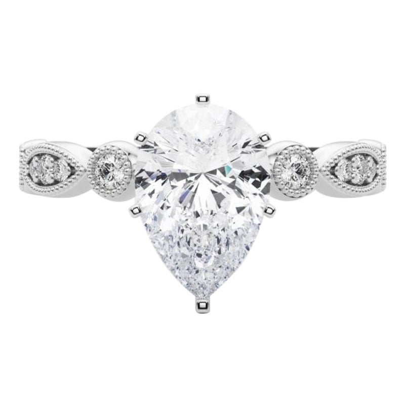 GIA 0.81ct Pear Marquise & Round Milgrain Bezel Diamond Ring