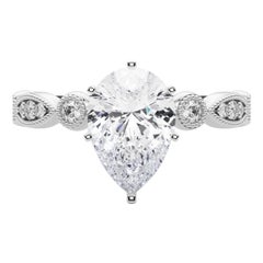 GIA 0.81ct Pear Marquise & Round Milgrain Bezel Diamond Ring