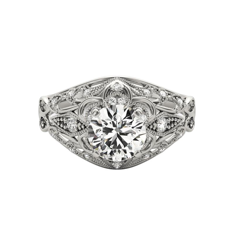 GIA 0,81ct Tondo aureola filigranata a traliccio affusolato  Anello con diamante