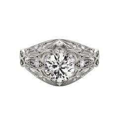 GIA 0,81ct Tondo aureola filigranata a traliccio affusolato  Anello con diamante