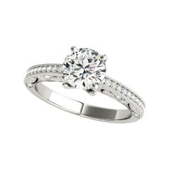 GIA 0.81ct Round Raised Shoulder Vintage Ribbon  Diamond Ring