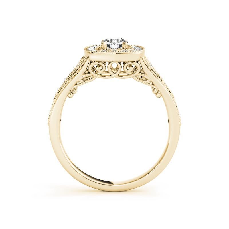 GIA 0,81ct Anello con diamante rotondo quadrato a raggiera in oro giallo Vintage Leaf In condizioni Nuovo in vendita a New York, NY