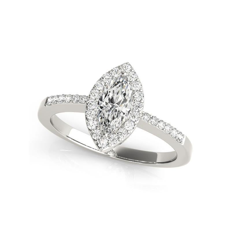 Marquise Cut GIA 0.82 Carat Flat Marquise Halo Openwork Basket 18K White Gold Diamond Ring For Sale