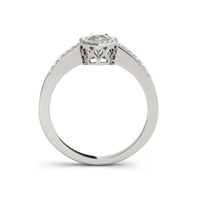 GIA 0.82 Carat Flat Marquise Halo Openwork Basket 18K White Gold Diamond Ring In New Condition For Sale In New York, NY