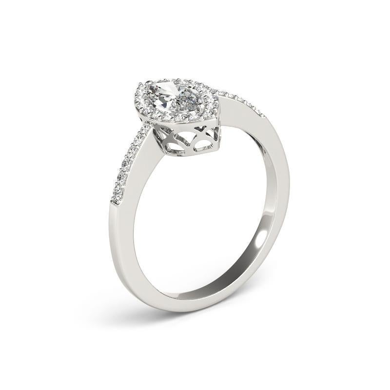 Women's GIA 0.82 Carat Flat Marquise Halo Openwork Basket 18K White Gold Diamond Ring For Sale