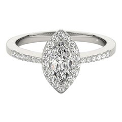 GIA 0.82 Carat Flat Marquise Halo Openwork Basket 18K White Gold Diamond Ring