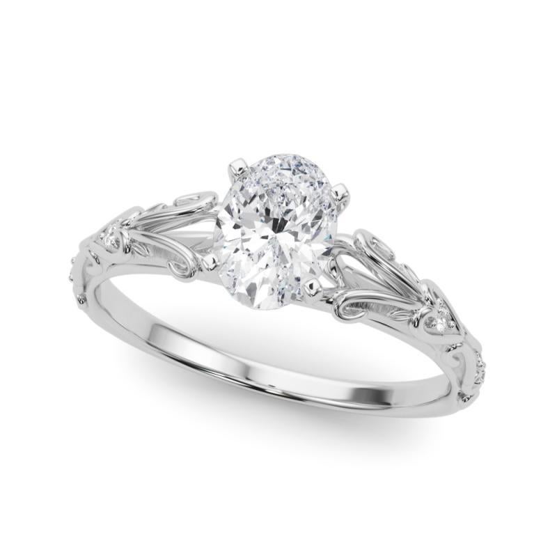 Taglio ovale GIA 0,82ct Oval Vintage 3-Stone Heart & Vine  Anello con diamante in vendita