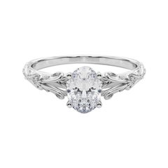 GIA 0,82ct Oval Vintage 3-Stone Heart & Vine  Anello con diamante
