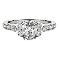 GIA 0.82ct Anello ovale vintage con castone traforato in oro bianco cattedrale con diamante