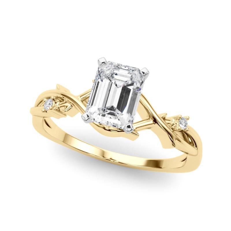 Taglio smeraldo GIA 0,83 Carati Emerald Vine Band Anello con diamanti in oro giallo 18K ispirato alla Nature in vendita