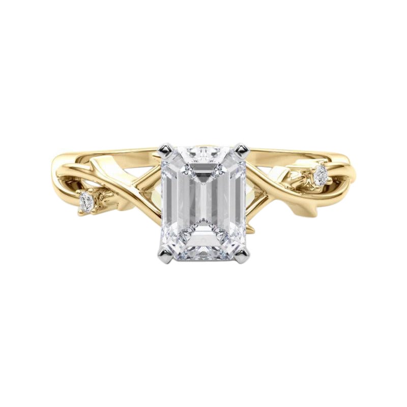 GIA 0,83 Carati Emerald Vine Band Anello con diamanti in oro giallo 18K ispirato alla Nature in vendita