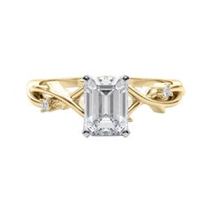 GIA 0,83 Carati Emerald Vine Band Anello con diamanti in oro giallo 18K ispirato alla Nature