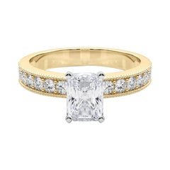 GIA 0.83 Carat Radiant Vintage Milgrain Channel Bague diamant en or jaune 18K