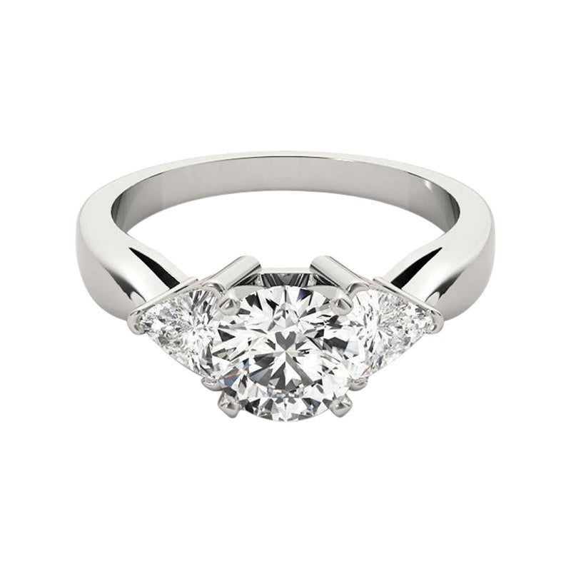 GIA 0.83 Carat Round Trillion Cut Three-Stone 18K White Gold Diamond Ring
