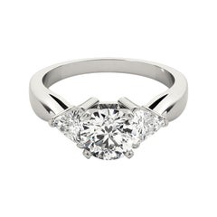 GIA 0.83 Carat Round Trillion Cut Three-Stone 18K White Gold Diamond Ring