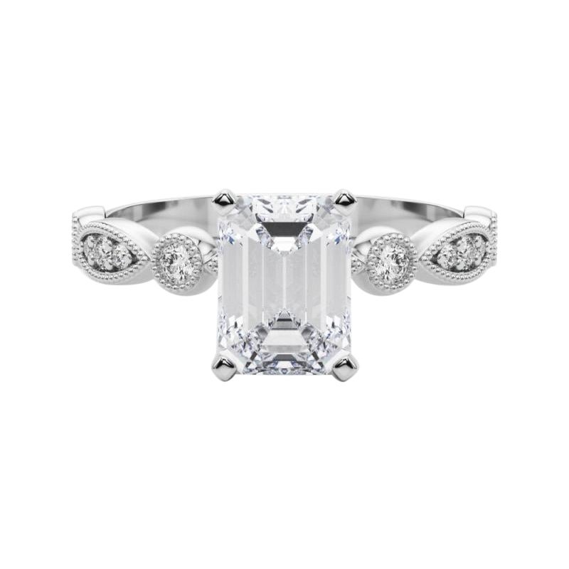 GIA 0.83ct Smaragd Marquise & Runde Milgrain Lünette Weißgold Diamant Ring