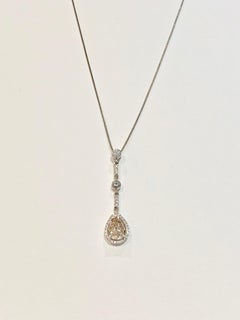 GIA 0.83 Carat Fancy Color Pear Cut Diamond Halo Set Pendant with Platinum Chain