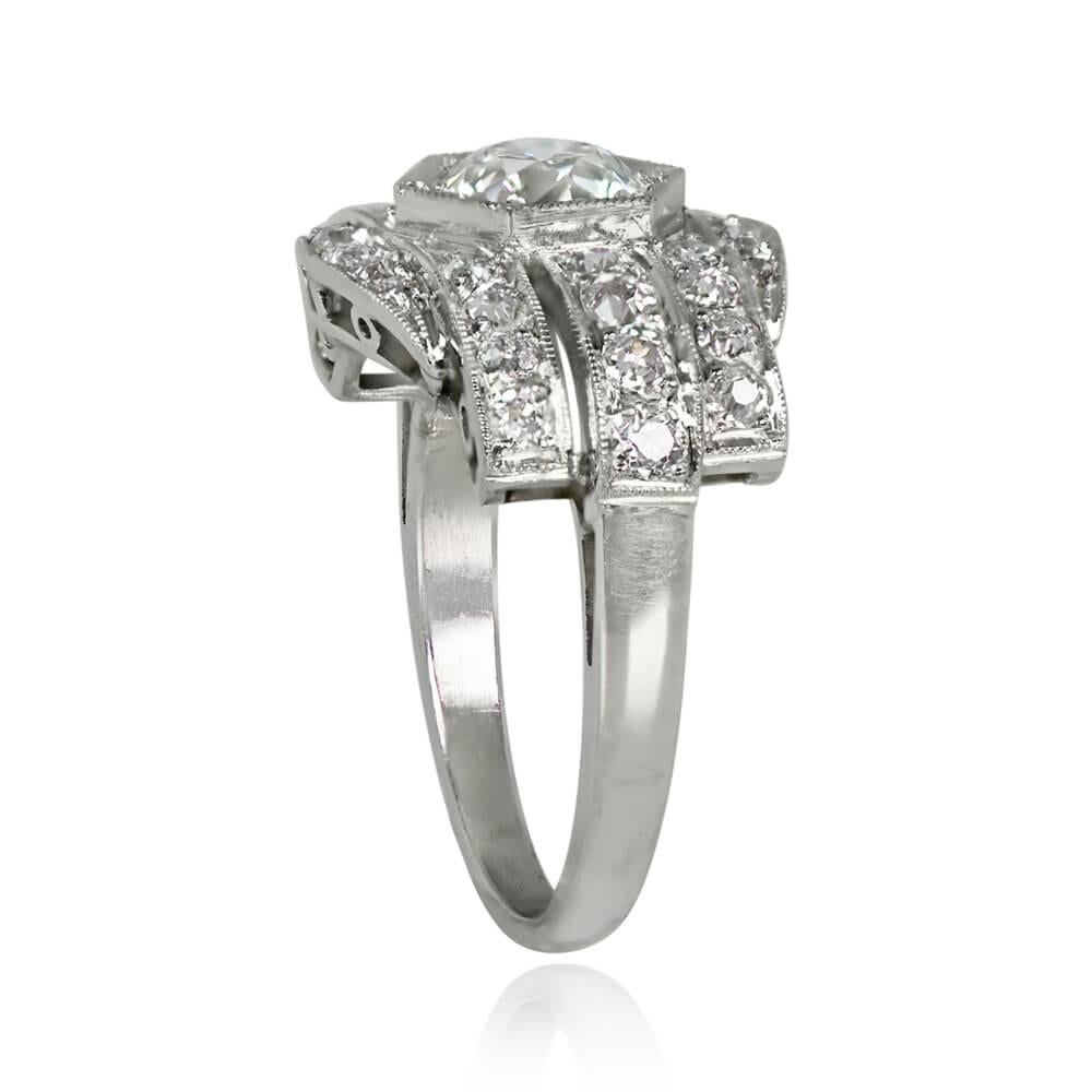 Art Deco GIA 0.83ct Old European Cut Diamond Engagement Ring, H Color, Platinum For Sale