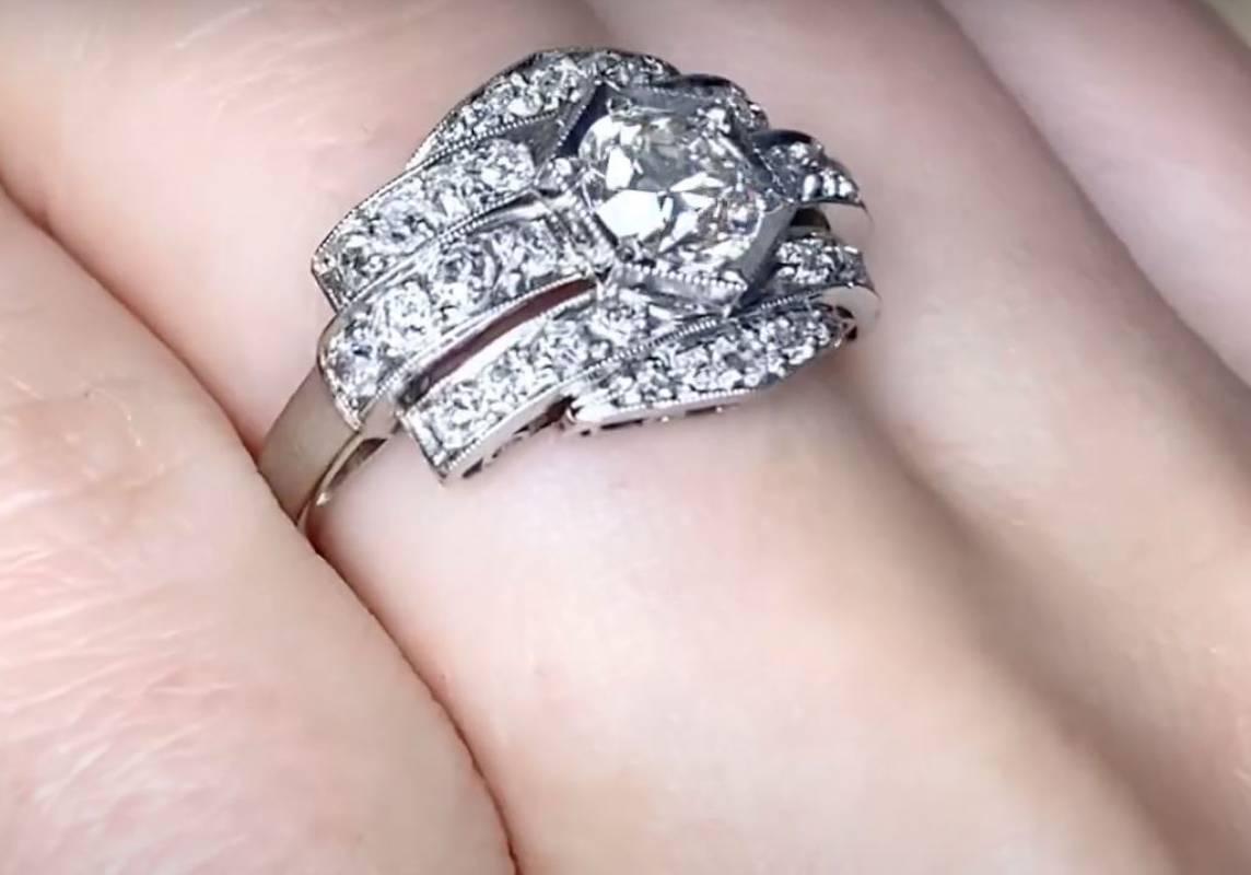 Women's GIA 0.83ct Old European Cut Diamond Engagement Ring, H Color, Platinum For Sale
