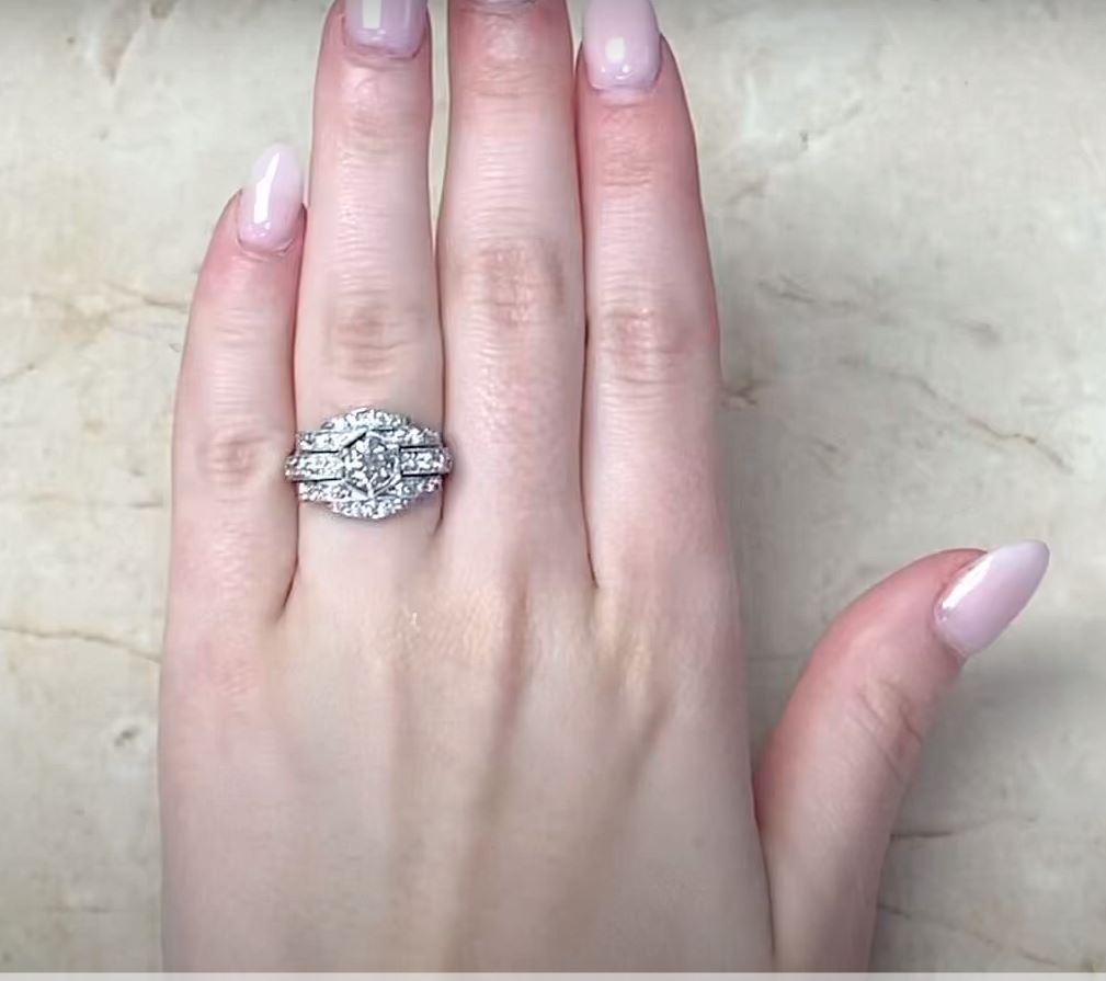 GIA 0.83ct Old European Cut Diamond Engagement Ring, H Color, Platinum For Sale 3