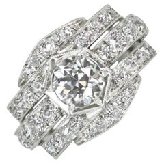 GIA 0.83ct Old European Cut Diamond Engagement Ring, H Color, Platinum